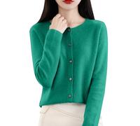 Women's Cardigans Casual Round Neck Button Down Cashmere Cardigan Basic Plain Long Sleeve Knitted Jumper Autumn Winter Soft Comfy Open Front Cardigan Solid Elegant Outerwear(B-Green,M)
