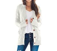 Women's Cardigans Chunky Aran Cable Knitting Patterns Cardigans Longline Waterfall Cardigan Jumpers Coatigan Cape Soild Long Sleeve Plus Size Open Front Button Sweater Outerwear Knitwear with Pocket