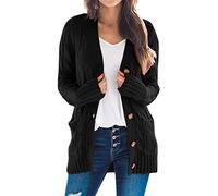 Women's Cardigans Chunky Aran Cable Knitting Patterns Cardigans Longline Waterfall Cardigan Jumpers Coatigan Cape Soild Long Sleeve Plus Size Open Front Button Sweater Outerwear Knitwear with Pocket