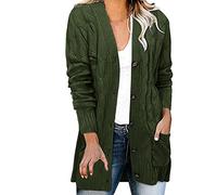 Women's Cardigans Chunky Aran Cable Knitting Patterns Cardigans Longline Waterfall Cardigan Jumpers Coatigan Cape Soild Long Sleeve Plus Size Open Front Button Sweater Outerwear (21-Army Green, M)