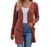 Women's Cardigans Classic V Neck Button Jumper Long Sleeve Open Front Sweater Outerwear with Pocket Lightweight Stripe Knit Super Soft Comfy Solid Color Sweater Jacket Knitwear Outwear for Women Red