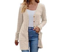 Women's Cardigans Classic V Neck Button Jumper Long Sleeve Open Front Sweater Outerwear with Pocket Lightweight Stripe Knit Super Soft Comfy Solid Color Sweater Jacket Knitwear Outwear for Women