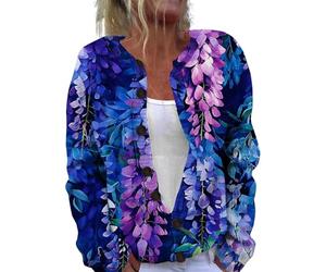 Women's Cardigans Floral Cardigans for Women Button Up Open Front Plus Size Flower Long Sleeve Vintage Patterned Cardigan Summer Fall Casual Duster Coat Lightweight Jumpers for Women UK Blue