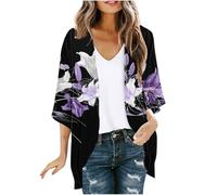 Women's Cardigans Floral Print 3/4 Sleeve Kimono Cardigan Boho Shirts Loose Cover Up Casual Blouse Tops Open Front Chiffon Cardigan Trendy Summer Tops Vacation Beach Resort Wear