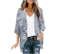 Women's Cardigans Floral Print 3/4 Sleeve Kimono Cardigan Boho Shirts Loose Cover Up Casual Blouse Tops Open Front Chiffon Cardigan Trendy Summer Tops Vacation Beach Resort Wear