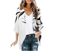 Women's Cardigans Floral Print 3/4 Sleeve Kimono Cardigan Boho Shirts Loose Cover Up Casual Blouse Tops Open Front Chiffon Cardigan Trendy Summer Tops Vacation Beach Resort Wear