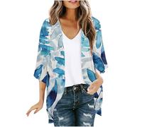 Women's Cardigans Floral Print 3/4 Sleeve Kimono Cardigan Boho Shirts Loose Cover Up Casual Blouse Tops Open Front Chiffon Cardigan Trendy Summer Tops Vacation Beach Resort Wear