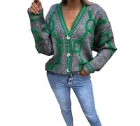 Women's Cardigans Floral Print Long Sleeve V-Neck Sweaters Button Down Ribbed Cuffs Knit Cropped Cardigan Sweater Winter Jackets Crochet Tops Cropped Boho Cardigan for Women UK (Grey, One Size)