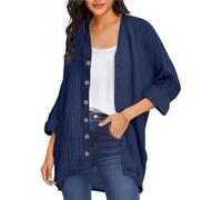 Women's Cardigans Lightweight Open Front Button Down v Neck Long Sleeve Knit Jumper Coat Ladies Autumn Layering Knitwear Asymmetrical Hem Casual Elegant Long Knitted Soft Cardigan Tops UK Navy