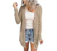 Womens Cardigans Lightweight Plus Size Open Front Cardigan Solid Oversized Long Cardigan Coats Long Sleeve Loose Outwear All-Match Daily Cardigan Jacket Ladies Basic Plain Cardigan Pocket Khaki S