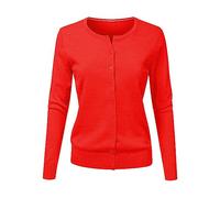 Women's Cardigans Long Sleeve, Cardigans for Women Button Solid Color Summer Cardigans for Women Short Fashion Crew Neck Knitted Waistcoats for Women Plus Size Loose Comfort Women Hiking Jacket Red