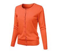 Women's Cardigans Long Sleeve Lightweight Thin Knitted Jackets Ladies Button Up Cardigan Smart Cotton Knitwear Crew Neck Jumpers Classic Coatigans Elderly Sweaters Coat Orange