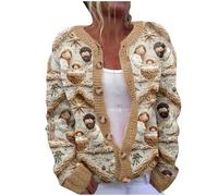 Womens Cardigans Long Sleeve Open Front Knitted Cardigan Sale Button Round Neck Sweater Lightweight Solid Color Jumper Women Ugly Christmas Long Sleeve Cozy V Neck Sweaters