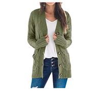 Womens Cardigans Long Sleeve Open Front Lightweight Cardigan Button Down V Neck Ribbed Knit Outerwear Chunky Aran Cable Knit Style Tops Oversized Sweater Outerwear With Pockets Army Green Xl