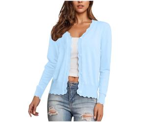 Women's Cardigans Long Sleeve V Neck Button Down Knit Sweaters Lightweight Open Front Outerwear Ladies Casual Solid ColorScalloped Shrugs Jumper Cardigan for Dress Summer Evening Wedding