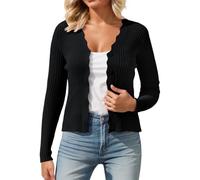 Women's Cardigans Long Sleeve V Neck Button Down Outerwear Ladies Scalloped Soft Casual Navy Knitwear Oversized White Black Grey Waterfall Cardigan for Dress Christmas Cotton Sweaters Xs S M L XL