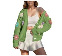 Womens Cardigans Open Front Womens Chunky Cardigan Side Split Draped Casual Knit Sweaters Open Front Cardigan Sweaters V-Neck Knitted Sweaters Long Sleeve Loose Knitted Cardigan for Fall (Green, S)