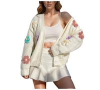 Womens Cardigans Open Front Womens Chunky Cardigan Side Split Draped Casual Knit Sweaters Open Front Cardigan Sweaters V-Neck Knitted Sweaters Long Sleeve Loose Knitted Cardigan for Fall (White, XL)