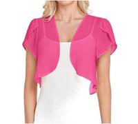 Women's Cardigans Short Sleeve Ruffle Trim Women Jacket Bolero Sheer Woman's Winter Jacket Chiffon Ladies Coats Open Front Outerwear Short Running Outdoor Sport Jackets Hot Pink