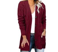 Womens Cardigans Size 16 Cream Long Sleeve Chunky Knit Cardigan Soft Warm Crew Neck Lightweight Sweaters Women's Button Down Open Front Jumpers Solid Ribbed Cashmere Knitwear Womens Clothes