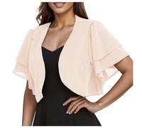 Women's Cardigans Solid Chiffon Flounce Short Sleeve Summer Lightweight Cardigans Gentle Feminine Fashion Casual Comfortable Breathable Cover Tops