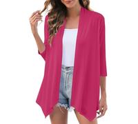 Women's Cardigans Solid Lightweight Open Front 3/4 Sleeve Waterfall Cardigan Casual Elegant Loose Fashion Travel Beach Cardigans Long line Cardigan for Women UK Plus Size Hot Pink XL
