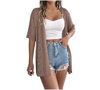 Women's Cardigans Summer Crochet Cardigans Hollow Out Long Sleeve Open Front Cardigan Knitted Sweater Jacket Casual Summer Shrugs Outwear Top Lightweight Beach Coverups Ladies Knit Top Coffee