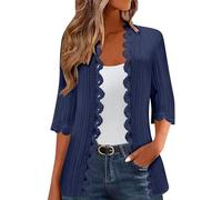 Women's Cardigans Summer Jackets for Women UK Sweater Clothing Lightweight Solid Color Beach Lace Side Open Front Casual Thin Cover Up Cardigan 3/4 Sleeve Cotton Sweater Cardigan (Navy, XXXL)
