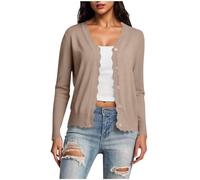 Women's Cardigans Summer Knit Long Sleeve V Neck Button Down Lightweight Outerwear Dressy Cropped Cardigan Ladies Scalloped Shrugs Jumper Cardigan Sweater Jacket Women Tops Daily Wear