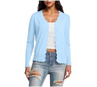 Women's Cardigans Summer Knit Long Sleeve V Neck Button Down Lightweight Outerwear Dressy Cropped Cardigan Ladies Scalloped Shrugs Jumper Cardigan Sweater Jacket Women Tops Daily Wear