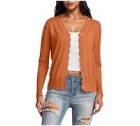 Women's Cardigans Summer Knit Long Sleeve V Neck Button Down Lightweight Outerwear Dressy Cropped Cardigan Ladies Scalloped Shrugs Jumper Cardigan Sweater Jacket Women Tops Daily Wear