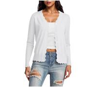 Women's Cardigans Summer Knit Long Sleeve V Neck Button Down Lightweight Outerwear Dressy Cropped Cardigan Ladies Scalloped Shrugs Jumper Cardigan Sweater Jacket Women Tops Daily Wear