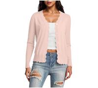 Women's Cardigans Summer Knit Long Sleeve V Neck Button Down Lightweight Outerwear Dressy Cropped Cardigan Ladies Scalloped Shrugs Jumper Cardigan Sweater Jacket Women Tops Daily Wear