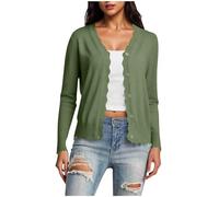 Women's Cardigans Summer Knit Long Sleeve V Neck Button Down Lightweight Outerwear Dressy Cropped Cardigan Ladies Scalloped Shrugs Jumper Cardigan Sweater Jacket Women Tops Daily Wear