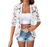 Womens Cardigans Summer Short Sleeve Lace Shrugs Lightweight Bolero Cardigan Ladies Crochet Sheer Crop Jacket Hollowed-Out Open Front Tops Perfect for Summer Nights, Wedding and Dating