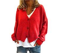 Women's Cardigans Sweater Winter Floral Print Long Sleeve V-Neck Sweaters Button Down Ribbed Cuffs Knit Cropped Cardigans Winter Crochet Jackets Tops Cropped Boho Coat for Women UK (Red, XXL)
