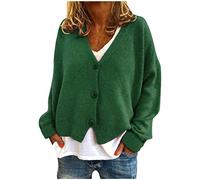 Women's Cardigans Sweater Winter Floral Print Long Sleeve V-Neck Sweaters Button Down Ribbed Cuffs Knit Cropped Cardigans Winter Crochet Jackets Tops Cropped Boho Coat for Women UK (Green, L)