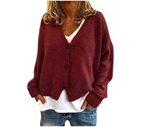 Women's Cardigans Sweater Winter Floral Print Long Sleeve V-Neck Sweaters Button Down Ribbed Cuffs Knit Cropped Cardigans Winter Crochet Jackets Tops Cropped Boho Coat for Women UK (Wine, M)