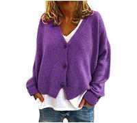 Women's Cardigans Sweater Winter Floral Print Long Sleeve V-Neck Sweaters Button Down Ribbed Cuffs Knit Cropped Cardigans Winter Crochet Jackets Tops Cropped Boho Cardigan for Women UK (Purple, XXL)