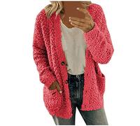 Women's Cardigans Teddy Fleece Jacket Long Sleeve Baggy Loose Fit Sweaters Casual Soft Thermal Knit Tops with Pocekts Open Front Fluffy Cardigan Jackets Womens Cardigan Pink