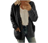Women's Cardigans Teddy Fleece Jacket Long Sleeve Baggy Loose Fit Sweaters Casual Soft Thermal Knit Tops with Pocekts Open Front Fluffy Cardigan Jackets Kimono Cardigans for Women Black