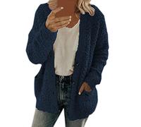 Women's Cardigans Teddy Fleece Jacket Long Sleeve Baggy Loose Fit Sweaters Casual Soft Thermal Knit Tops with Pocekts Open Front Fluffy Cardigan Jackets Longline Cardigan Dark Blue