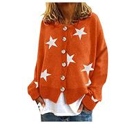 Women's Cardigans UK Ladies Cardigans Floral Print Long Sleeve V-Neck Sweaters Button Down Ribbed Cuffs Knit Cropped Cardigan Sweater Orange M