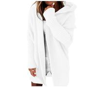 Women's Cardigans Winter Open Front Long Cardigans Loose Fitting Chunky Knit Kimono Hooded Sweater Coat Plus Size Soft Solid Cable Knit Sweater Fall Winter Jumper Jackets (White, L)