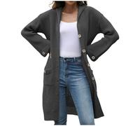 Women's Cardigans Winter Open Front Long Cardigans Loose Fitting Chunky Knit Kimono Hooded Sweater Coat Plus Size Soft Solid Cable Knit Sweater Fall Winter Jumper Jackets (Black, M)