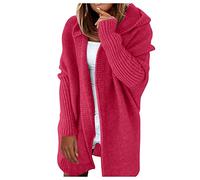 Women's Cardigans Winter Open Front Long Cardigans Loose Fitting Chunky Knit Kimono Hooded Sweater Coat Plus Size Soft Solid Cable Knit Sweater Fall Winter Jumper Jackets (Red, L)