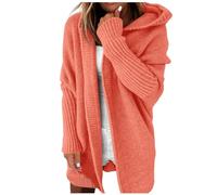 Women's Cardigans Winter Open Front Long Cardigans Loose Fitting Chunky Knit Kimono Hooded Sweater Coat Plus Size Soft Solid Cable Knit Sweater Fall Winter Jumper Jackets (Orange, L)