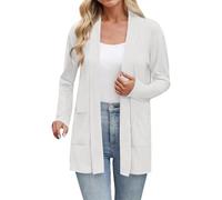 Womens Cardigans with Pocket Long Sleeve Open Front Cardigan for Women UK Elegant Casual Thermal Fleece Lightweight Sweater Spring Summer Autumn Basic Tops Womens Jumpers White