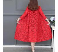 LCDIUDIU Women'S Cardigans, Women’S Long Cardigans Floral Lace Mesh Sheer Shrug Elegant Hollow Crochet Bolero Summer Ladies Light Jacket 3/4 Sleeves Kaftan Bikini Cover-Up Plus Size,Red,3Xl