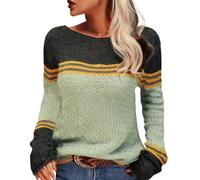 Womens Cardigans,Women'S Autumn Winter Long Sleeve Knit Sweater With Striped Patchwork Round Neck Elegant Floral Crochet Top For Wear